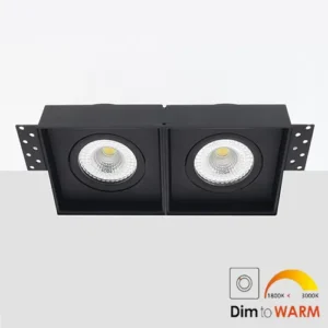 Bella Ondiepe LED inbouw 40mm trimless spot kantelbaar 7Watt vierkant dubbel ZWART IP65 dimbaar - dim to warm - interne driver