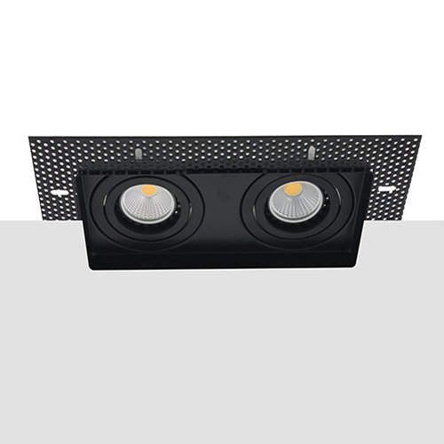 LED trimless spot GU10 COB 5Watt dubbel vierkant ZWART dimbaar