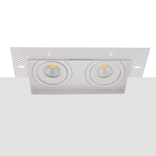 LED trimless stucframe spot kantelbaar GU10 COB 3Watt dubbel vierkant WIT dimbaar