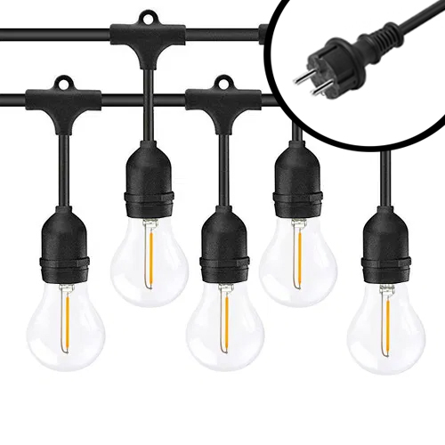 10m Arena LED Prikkabel - normaal of met Druppel effect - IP65 Lichtsnoer Buiten - koppelbaar - inclusief 10x E27 lampen - Incl. Stekker