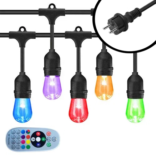 30m LED Prikkabel - RGB + CCT - IP65 Lichtsnoer Buiten - koppelbaar - inclusief 30x E27 lampen - Incl. Stekker