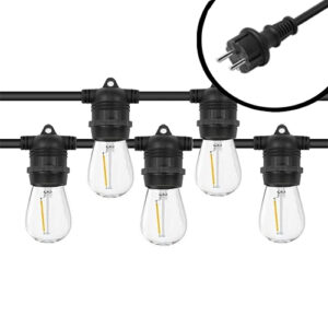 10m Arena LED Prikkabel - IP65 Lichtsnoer Buiten - koppelbaar - Vaste lampjes - inclusief 10x E27 lampen - Eco - Incl. Stekker