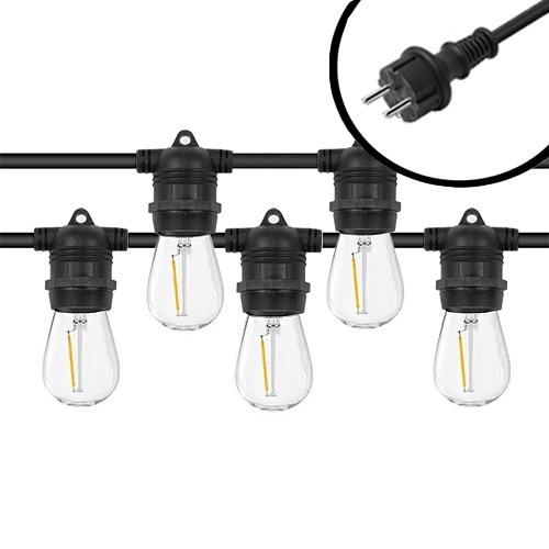 10m Arena LED Prikkabel - IP65 Lichtsnoer Buiten - koppelbaar - Vaste lampjes - inclusief 10x E27 lampen - Eco - Incl. Stekker
