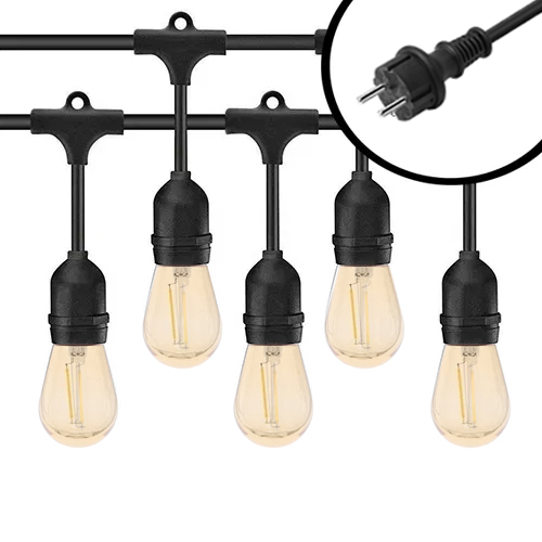 40m Arena LED Prikkabel - IP65 Lichtsnoer Buiten - koppelbaar - Lampjes Slinger - inclusief 40x E27 lampen - Eco - Incl. Stekker