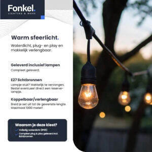 10m Arena LED Prikkabel - IP65 Lichtsnoer Buiten - koppelbaar - Lampjes Slinger - inclusief 10x E27 lampen - Eco