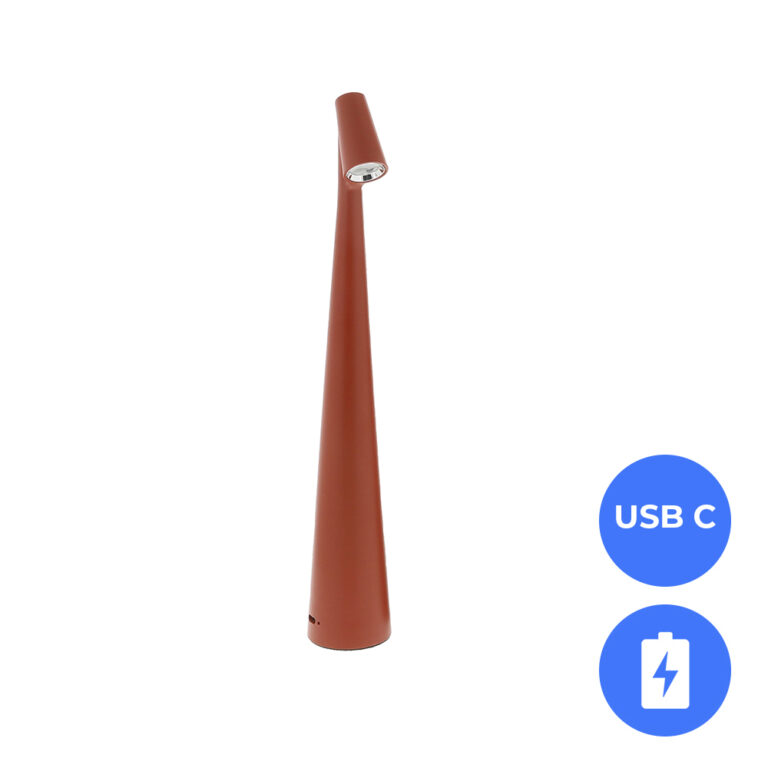 Nordic Design LED Tafellamp Nachtlamp Oplaadbaar Bordeaux rood - USB-C - 34cm Dimbaar