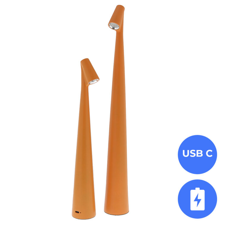 Set 2x Nordic Design LED Tafellampen Nachtlampen Oplaadbaar oranje - USB-C - 34+45cm Dimbaar