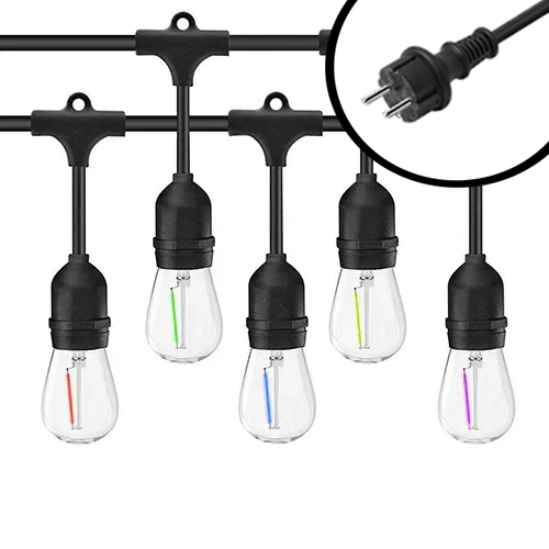 100m LED Prikkabel - IP65 Lichtsnoer Buiten - koppelbaar - inclusief 100x E27 Kleuren-led lampen - Incl. Stekker