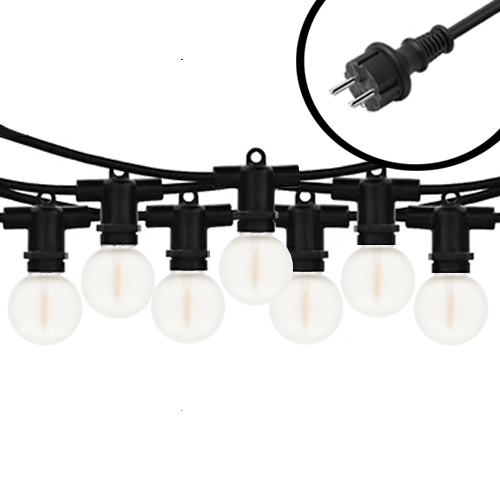 50m mini LED Prikkabel - IP65 Lichtsnoer Buiten - koppelbaar - Lampjes Slinger - Inclusief 100x E12 lampen G40 - mat glas - Incl. Stekker