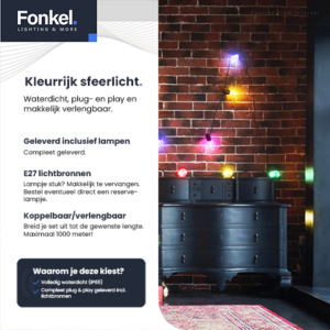 10m LED Prikkabel - IP65 Lichtsnoer Buiten - koppelbaar - inclusief 10x gekleurde E27 lampen - Incl. Stekker