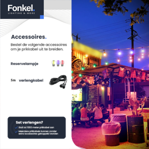 10m LED Prikkabel - IP65 Lichtsnoer Buiten - koppelbaar - inclusief 10x gekleurde E27 lampen - Incl. Stekker