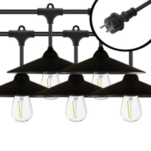 10m Arena LED Prikkabel - met kapjes - IP65 Lichtsnoer Buiten - koppelbaar - Lampjes Slinger - inclusief 10x E27 lampen - Eco - Incl. Stekker (kopie)