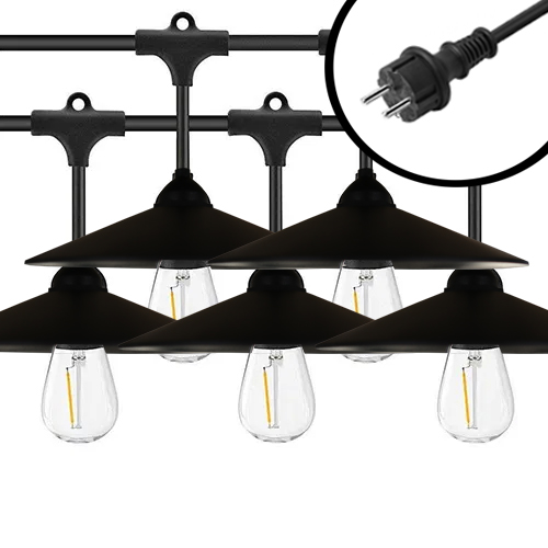 10m Arena LED Prikkabel - met kapjes - IP65 Lichtsnoer Buiten - koppelbaar - Lampjes Slinger - inclusief 10x E27 lampen - Eco - Incl. Stekker (kopie)