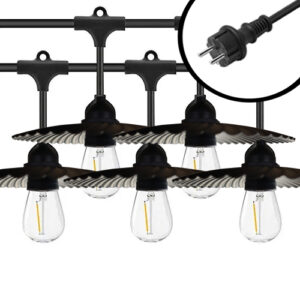 10m Arena LED Prikkabel - met Ribbel kapjes - IP65 Lichtsnoer Buiten - koppelbaar - Lampjes Slinger - inclusief 10x E27 lampen - Eco - Incl. Stekker