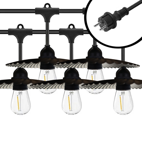 10m Arena LED Prikkabel - met Ribbel kapjes - IP65 Lichtsnoer Buiten - koppelbaar - Lampjes Slinger - inclusief 10x E27 lampen - Eco - Incl. Stekker