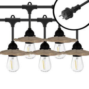 10m Arena LED Prikkabel - met Rotan kapjes - IP65 Lichtsnoer Buiten - koppelbaar - Lampjes Slinger - inclusief 10x E27 lampen - Eco - Incl. Stekker