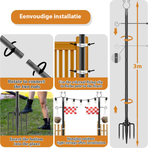 Metalen palen voor prikkabels 3 meter hoog - set van 2