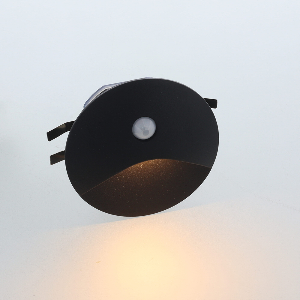 Vince LED wand-trapverlichting 3Watt ZWART IP65 rond PIR