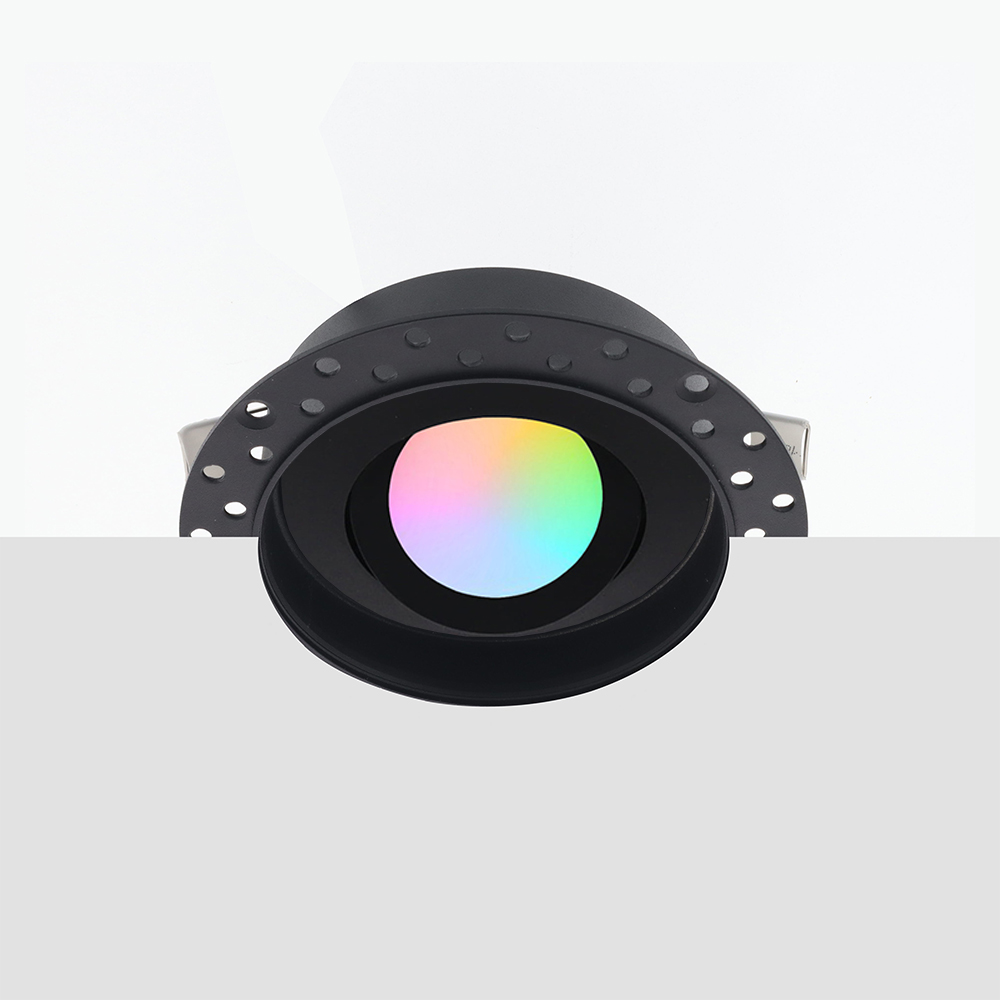 Zeno trimless Zigbee LED inbouwspot – ondiep 40mm, rond zwart, 5W, IP65, kantelbaar & dimbaar, White & Color