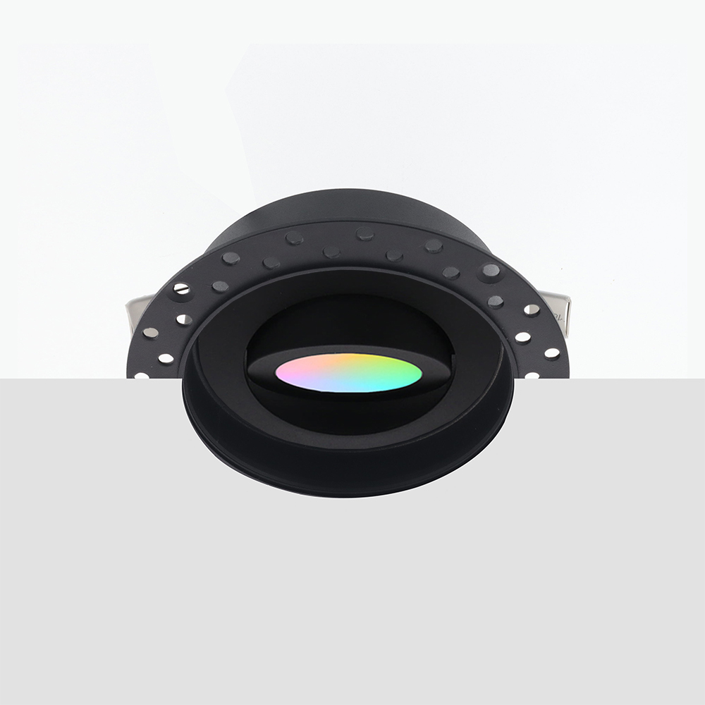Zeno trimless Zigbee LED inbouwspot – ondiep 40mm, rond zwart, 5W, IP65, kantelbaar & dimbaar, White & Color