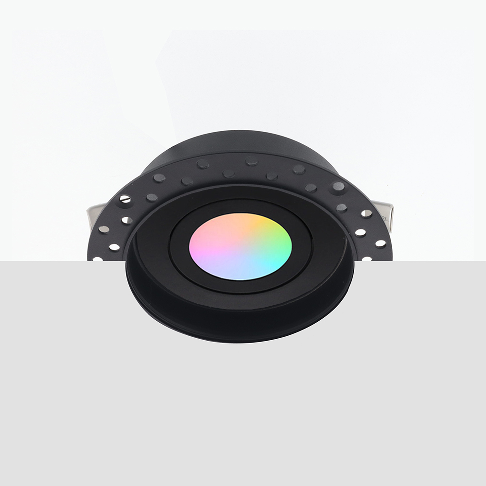 Zeno trimless Zigbee LED inbouwspot – ondiep 40mm, rond zwart, 5W, IP65, kantelbaar &amp; dimbaar, White &amp; Color