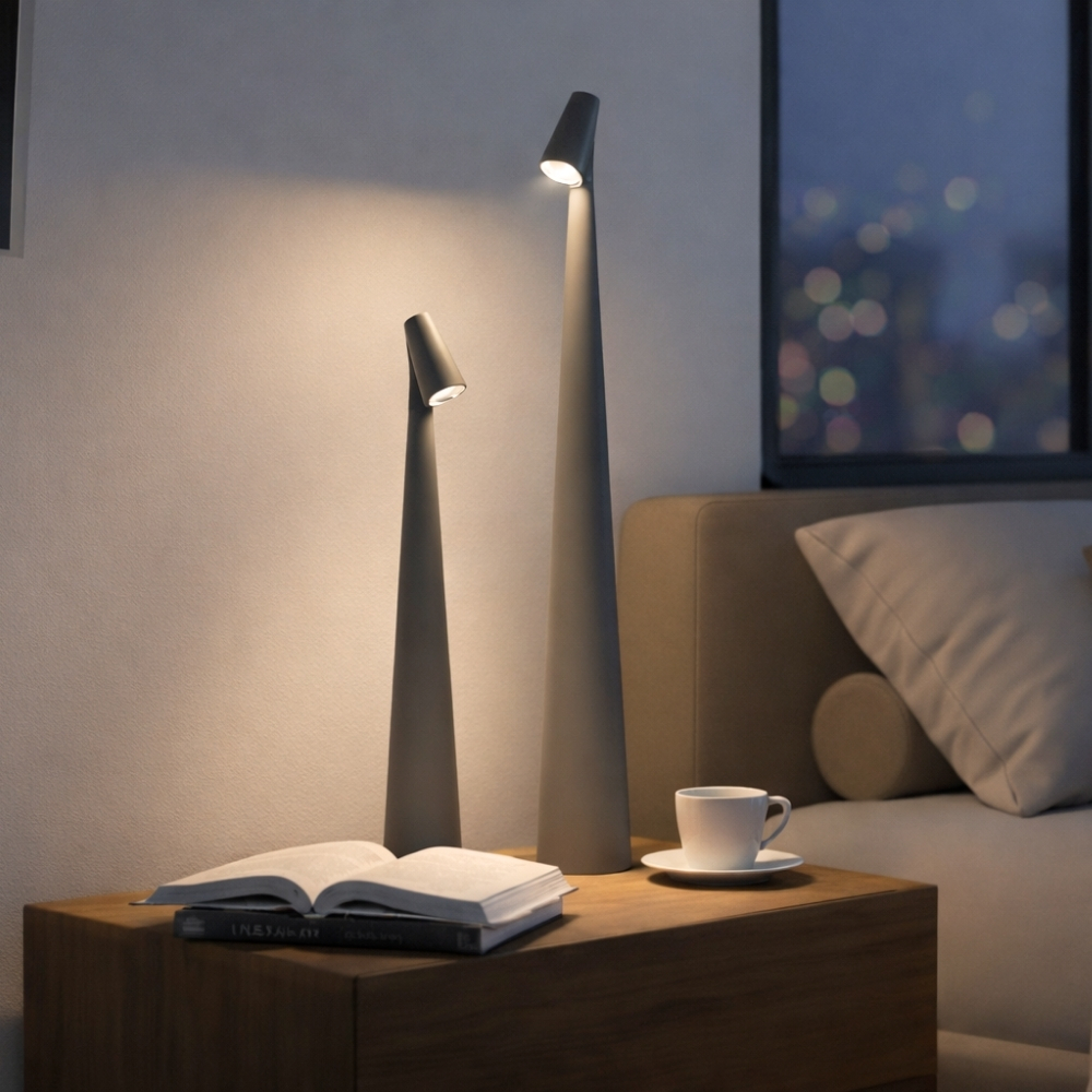 Nordic LED Tafellamp Set – Staalgrijs – 34 + 45 cm – Dimbaar