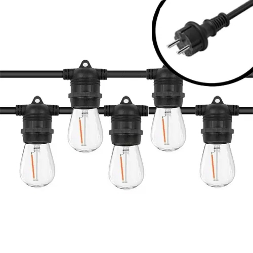 100m 1800K LED Prikkabel - IP65 Lichtsnoer Buiten - koppelbaar - Vaste lampjes - inclusief 100x E27 lampen - Extra warm wit - Eco - Incl. Stekker afbeelding