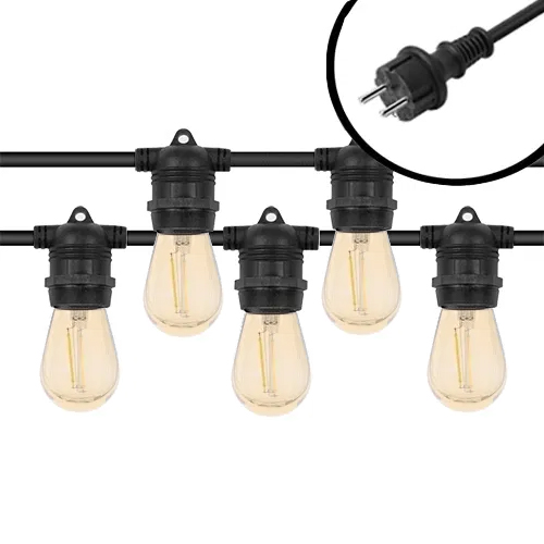 100m Arena LED Prikkabel - IP65 Lichtsnoer Buiten - koppelbaar - Vaste lampjes - inclusief 100x E27 lampen - Eco - Incl. Stekker afbeelding