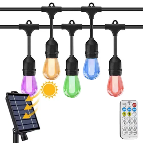 8m Arena Solar LED Prikkabel RGB &amp; Warm Wit - afstandsbediening - USB-C &amp; Zonnepaneel - inclusief 10x E27 lampen
