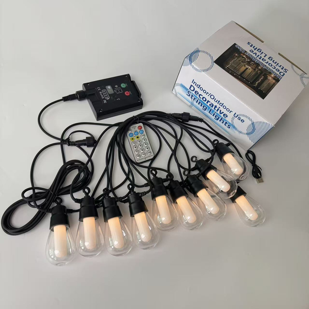 8m Arena Solar LED Prikkabel RGB &amp; Warm Wit - afstandsbediening - USB-C &amp; Zonnepaneel - inclusief 10x E27 lampen