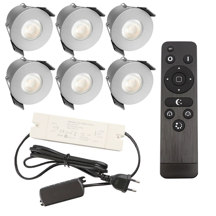 Grijze LED veranda / overkapping / tuinhuis inbouwspots - set van 6 dimbare IP65 spots 12Volt 2700K warm wit