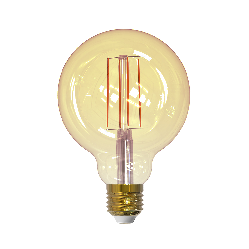 Slimme E27 LED Lamp | Amber Glas Ø95 mm | Wi-Fi | Warm → Koud Wit Licht | Dimbaar &amp; App-Bediening