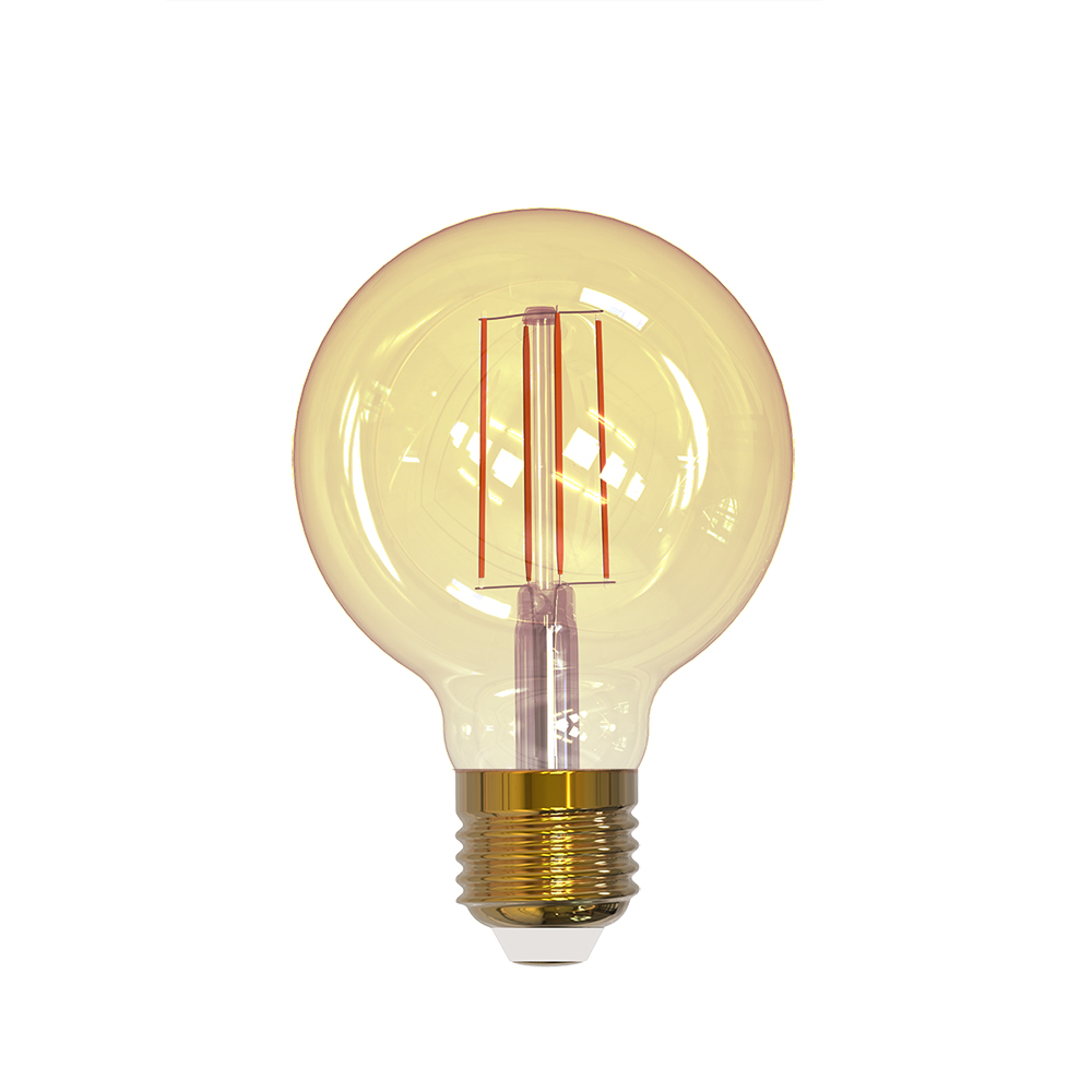 Slimme E27 LED Lamp | Amber Glas Ø80 mm | Wi-Fi | Warm → Koud Wit Licht | Dimbaar &amp; App-Bediening