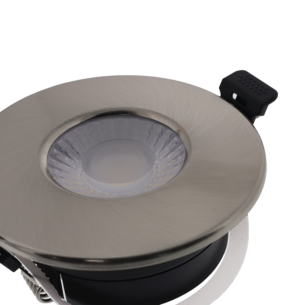 LED fire rated inbouwspot 5W en 7W rond NIKKEL IP65 dimbaar - CCT switch - 2700K-3000K-4000K-5700K - wattage instelbaar - interne driver - brandvertragend